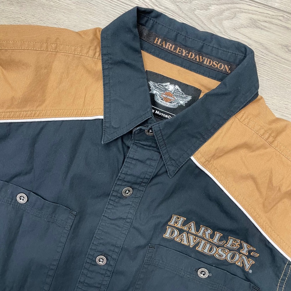 Harley Davidson Mechanic Button Up Shirt Mens L Black 110th Anniversary Classic